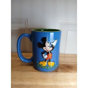Disneyland Resort Blue 3D Raised Mickey Mouse Coffee Mug Green Inside 16 oz